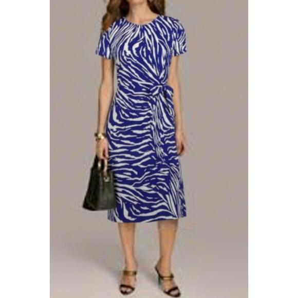 Diane von Furstenberg Midi Dress Julian Two Blue White Tiger Stripe Wrap Sz 8 - Picture 1 of 7